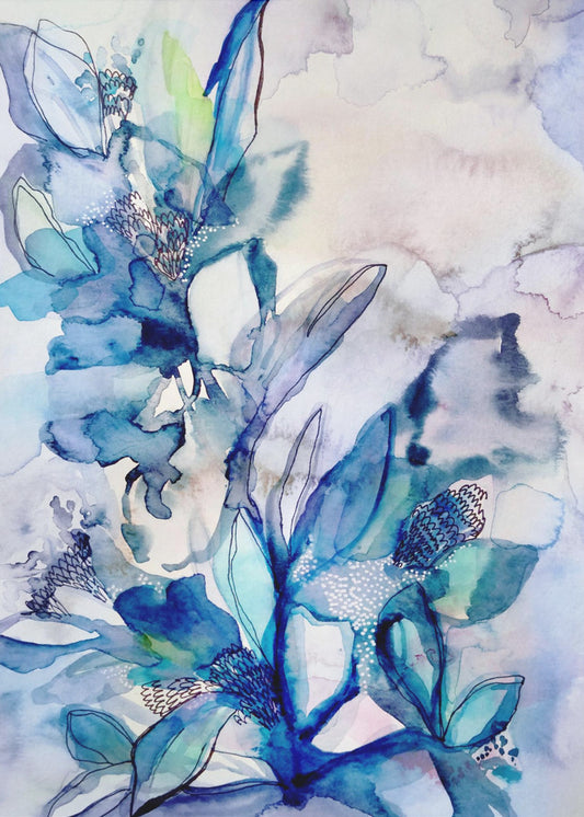 Aqua Floral | Tableaux sur Toile