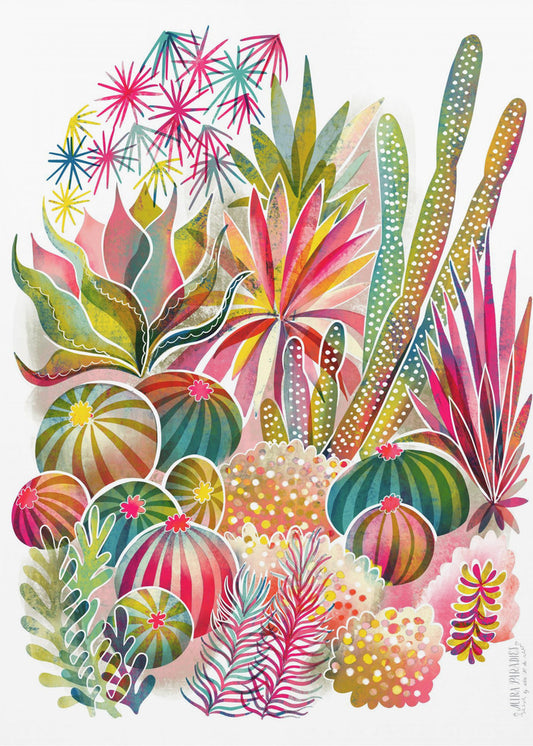 Jardin de plantes succulentes et de cactus en fleurs | Tableaux sur Toile