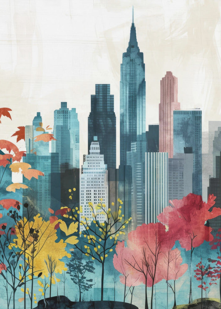 Pintura digital en acuarela de la ciudad de Nueva York (1) | Impresiones en Lienzo