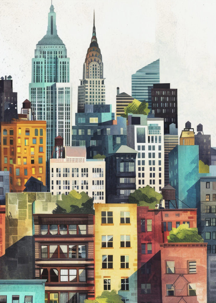 Pintura digital en acuarela de la ciudad de Nueva York (2) | Impresiones en Lienzo