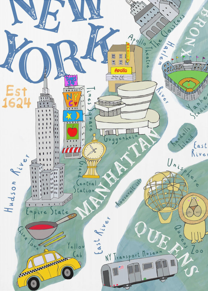 Mappa illustrata di New York dell'artista Carla Daly | Stampe su Tela