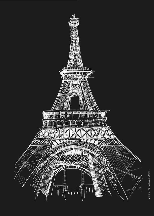 Dessin d'architecture de la Tour Eiffel, impression d'art de la ville de Paris | Tableaux sur Toile
