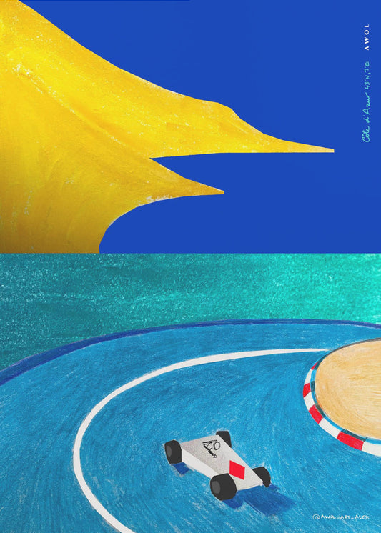 Grand Prix de Monaco, voiture de course sur la Côte d'Azur avec vue sur la mer Méditerranée | Tableaux sur Toile