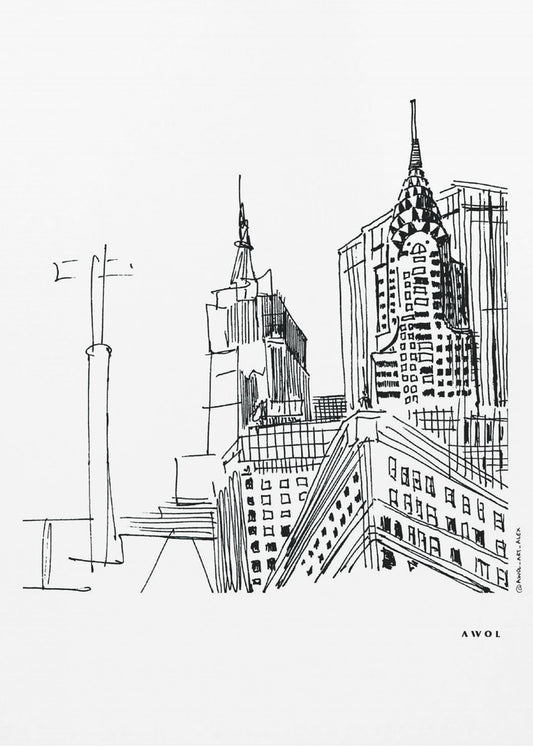 Dessin de la ville de New York, impression d'art emblématique des gratte-ciels de Manhattan | Tableaux sur Toile