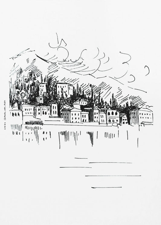 Impression d'art de paysage d'Italie, dessin du lac de Côme à Milan | Tableaux sur Toile
