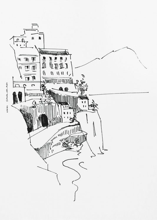 Art du paysage italien, petites villes de la côte amalfitaine au bord de la mer | Tableaux sur Toile