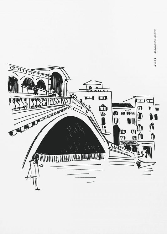 Pont du Rialto, illustration de Venise, impression d'art de la ville d'Italie | Tableaux sur Toile