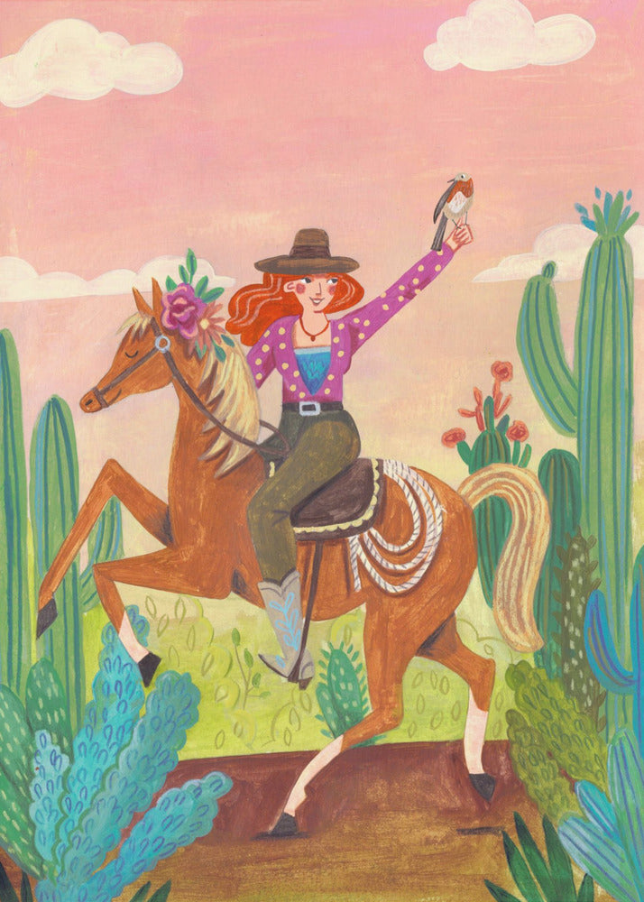 Cowgirl à cheval dans le désert | Tableaux sur Toile